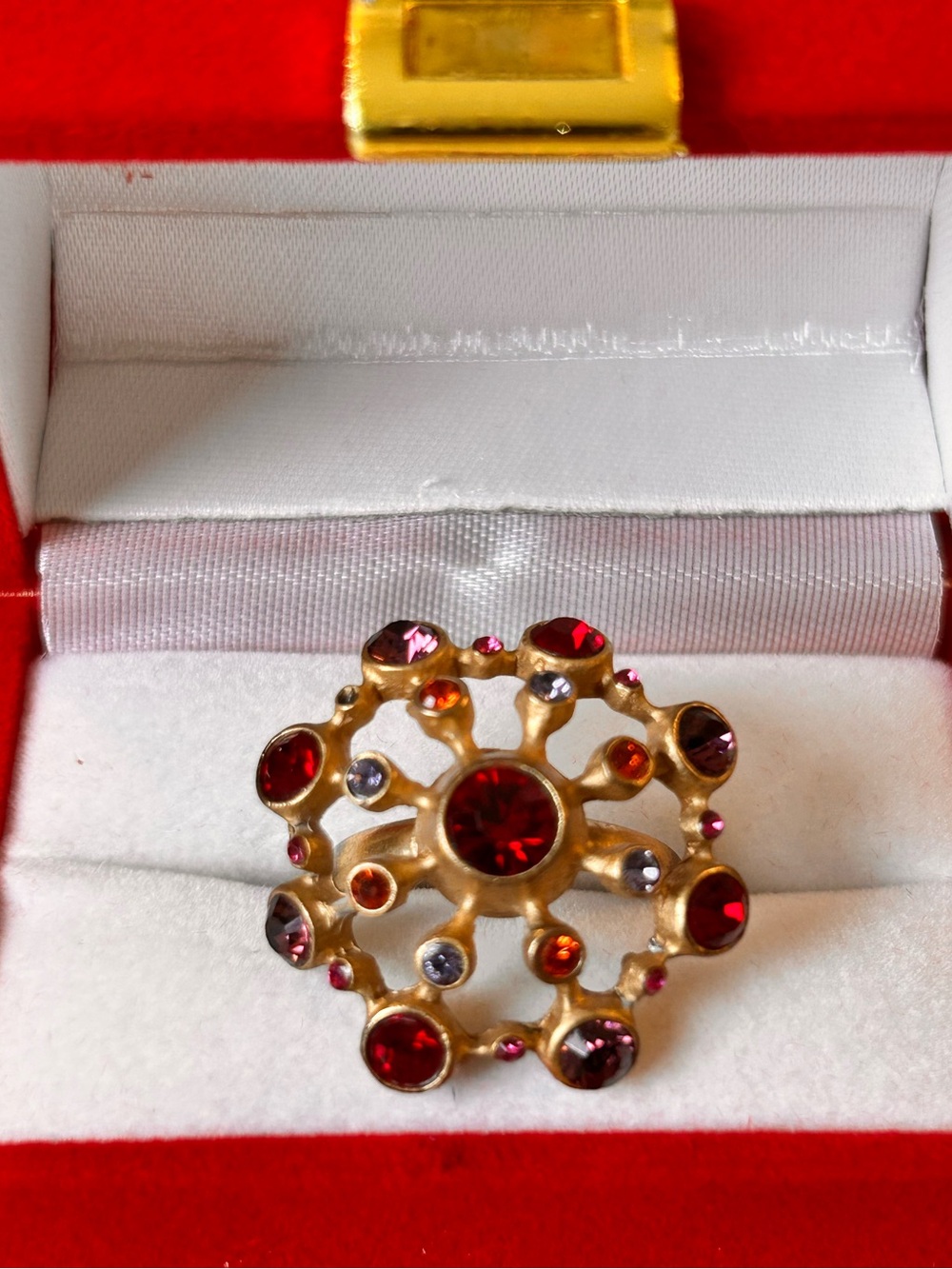 Vintage Agatha Paris gold-tone Sputnik-style adjustable ring cabochons 80s RARE